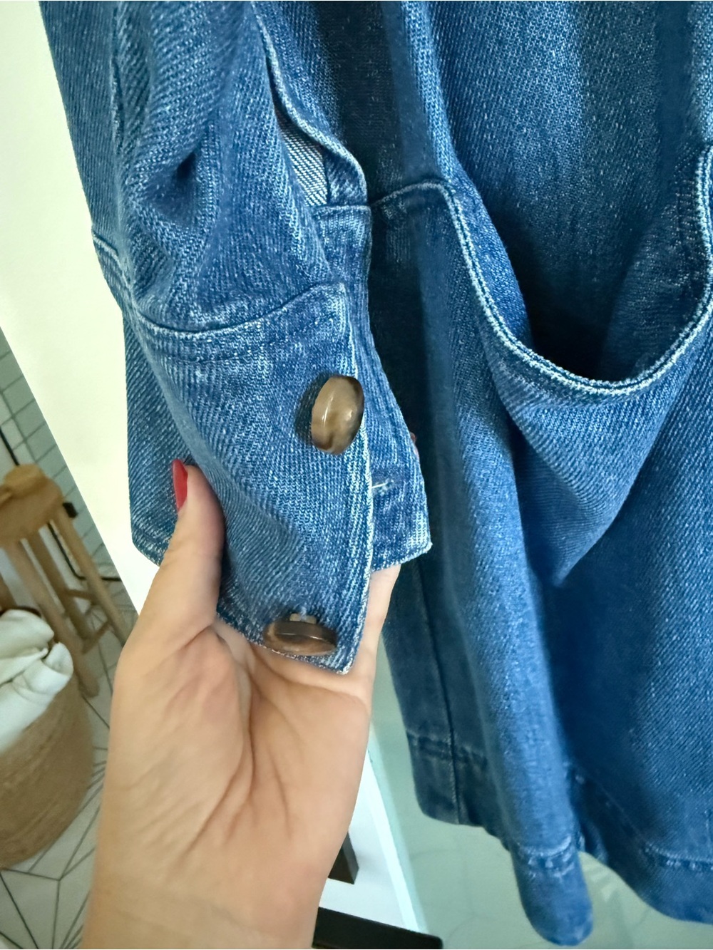 Sezane Denim Shirt Dress in Medium Blue - Picture 4 of 7